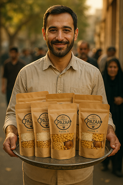 مردی در حال نذری دادن بسته های پزا